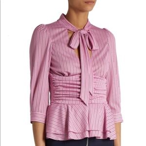 NWT Balenciaga Pink Pinstripe Pussybow Top